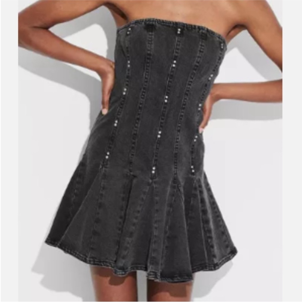 🆕 Wild Fable black denim mini a pleated dress - M - Picture 2 of 2
